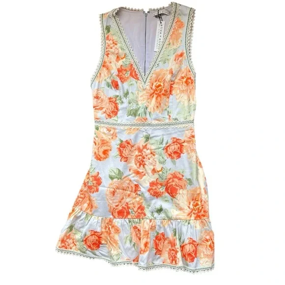 NWT Alice & Oliva V Neck Floral Sleeveless  Dress Size 4 - Picture 2 of 8
